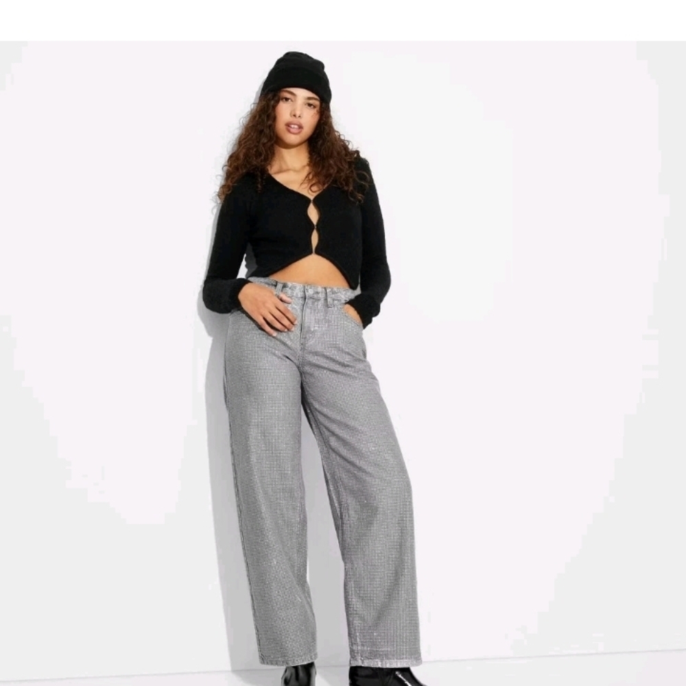 Women Bling Gray Mid-Rise 90's Relaxed Straight Jeans Wild Fable Denim - Picture 17 of 17